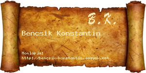 Bencsik Konstantin névjegykártya